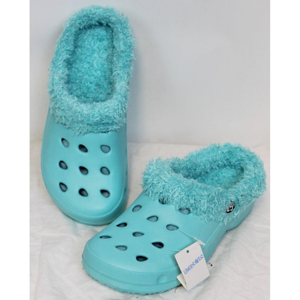 NEW Limited Too Light Blue Foam Clogs Fleece Fur Lined Winter Women sz 8 Slipper